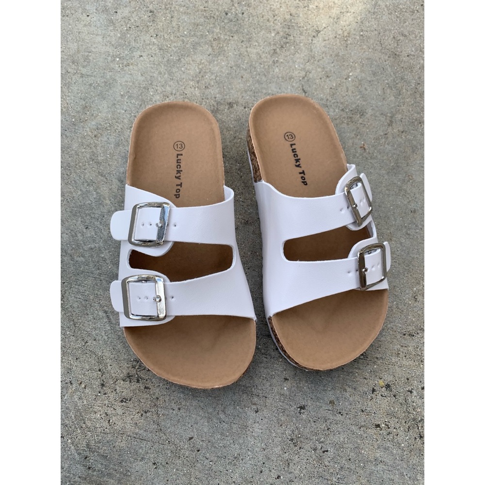 Kids White Buckle Birks Slides Sandals